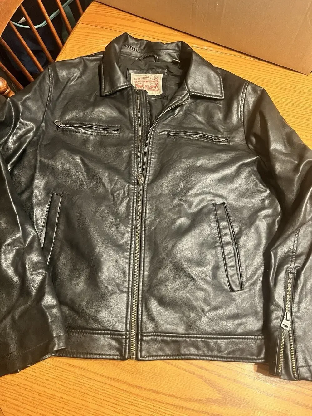 Levi’s Men’s Faux Leather Jacket Black Size Large Zip Front